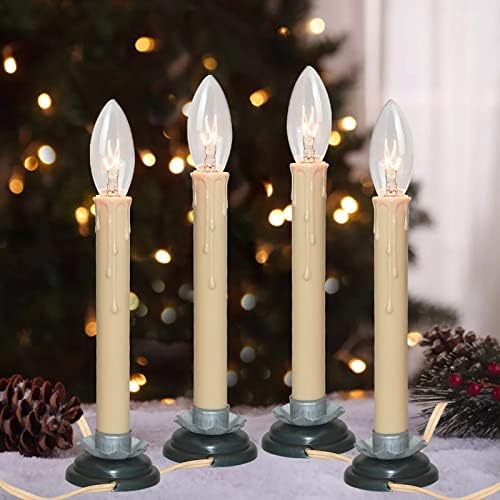 Electric Window Candles, 7 Inch Christmas Window Candle Lamps with 7W Light Bulbs, Plug in Electric Candle Lights for Christmas Window Home Table Decor, Turn On/ Off Switch, Ready to Use- 4 Pack