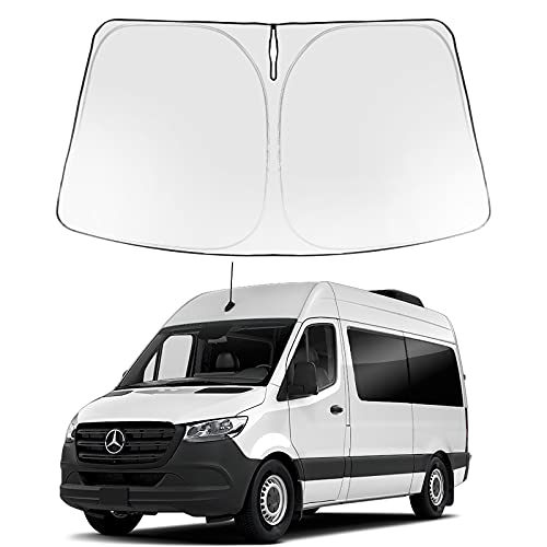 Front Windshield Sun Shade Foldable Sunshade Protector Custom Fit 2007-2021 2022 Mercedes Benz Sprinter, Freightliner Cargo Crew Passenger Motorhome Accessories 2022 Upgrade