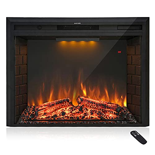 30 inch electric fireplace insert - Masarflame 30'' Electric Fireplace Insert, Retro Recessed Fireplace Heater with Fire Cracking Sound, Remote Control & Timer, 750/1500W, Black