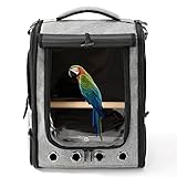 MAXPAND Portable Bird Carrier Backpack with Perch and Feeder Parrot Backpack Carrier with Perch Pet Bird with Stainless Steel Tray with YKK Zipper, 12.5 Inches x 11 Inches x 16 Inches, GREY