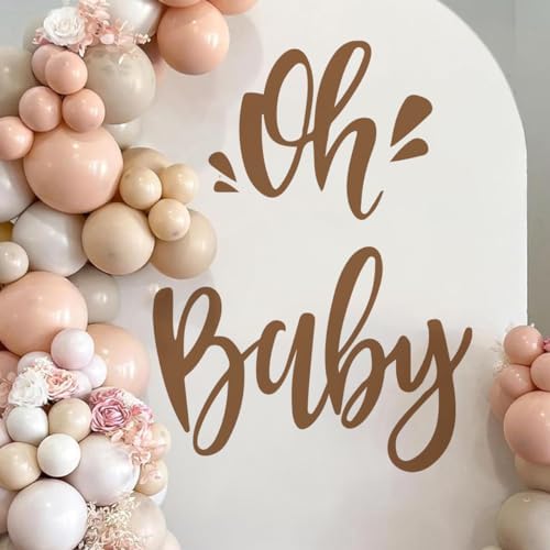 Runtoo Baby Shower Party Decal Sign Oh Baby Gold Gender Reveal Neutral Girl or Boy Decoration Sticker Backdrop Large Balloon Arch Wall Decor