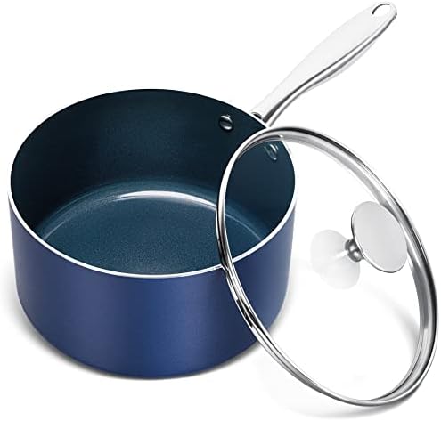 MICHELANGELO 3 Quart Saucepan with Lid, Nonstick Ceramic Sauce Pan with Stainless Steel Handle, 3 Qt Saucepan with Lid Induction Compatible, Oven Safe, Blue