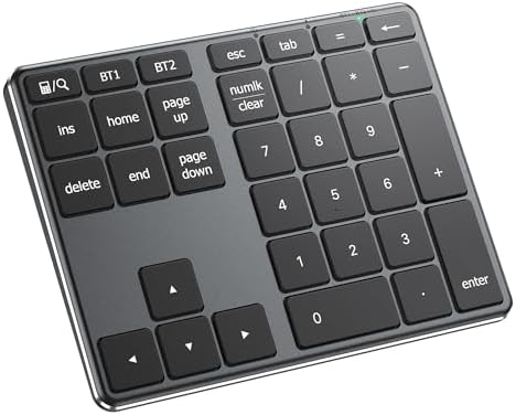 iClever Number Pad, Aluminum Wireless Number Pad for Multi Devices, USB-C Rechargeable, External 34-Keys Bluetooth Keyboard for Data Entry, Compatible for Laptop, Mac, iMac, Tablet, PC Desktop