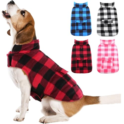 Kuoser Dog Winter Coat, Windproof Dog Fleece Jacket British Style Plaid Cold Weather Dog Vest Coats, Reversible Cozy Warm Dog Clothes Pet Apparel for Extra Large Size Dogs XXL