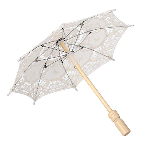 Wowagoga 12x14 Inches Vintage Lace Umbrella Bride Umbrella Beige Parasol for Wedding, Decoration and Flower Girl (Small,Beige)