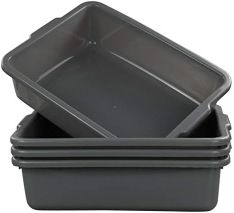 Eagrye 4-Pack Bus Tubs, Commercial Tote Box, Plastic Bus Box (13 L Capacity), Grey