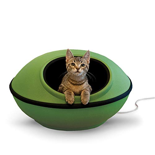 K&H Pet Products Thermo-Kitty Mod Dream Pod Heated Cat Bed for Large Cats, Indoor Heated Cat Cave, Thermal Cat Mat Hideaway for Small or Large Cats and Kittens 22 Inches Green/Black