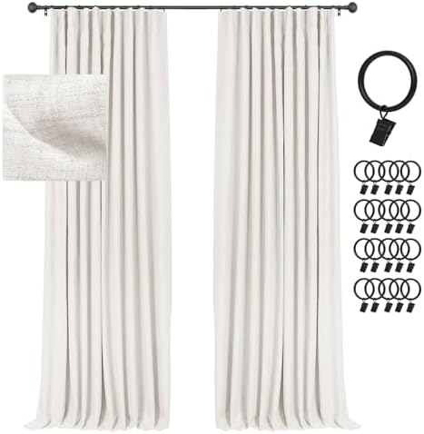 INOVADAY 100% Blackout Curtains for Bedroom, Black Out Curtains 84 Inch Long, Clip Rings Linen Blackout Drapes, Thermal Insulated Room Darkening for Living Room, 2 Panels - Beige,W50xL84