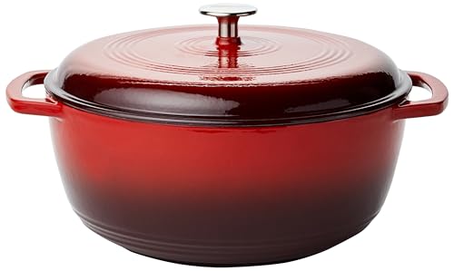 Amazon Basics Enameled Cast Iron Covered Dutch Oven, 7.3-Quart, Red