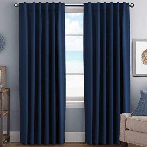 H.VERSAILTEX Blackout Curtains Thermal Insulated Window Treatment Panels Room Darkening Blackout Drapes for Living Room Back Tab/Rod Pocket Bedroom Draperies, 52 x 96 Inch, Navy Blue, 2 Panels