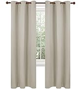 Deconovo Beige Blackout Curtains for Bedroom, 84 Inches Thermal Insulated Noise Blocking Window P...