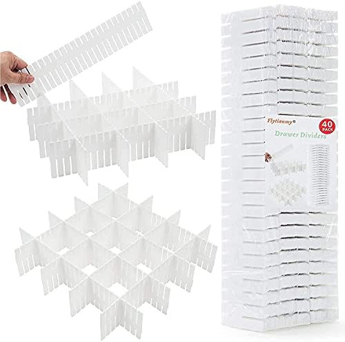 Flytianmy 40Pcs Drawer Dividers, Adjustable Drawer Organizer for Socks, Underwear, Makeup, Can Help Tidy Kitchen, Bedroom, Dresser White