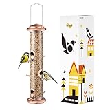 iBorn Metal Bird Feeders Brushed Copper Wild Bird Feeder for Outdoors Hanging All Metal Brushed Copper Finishing 14 Inch 6 Port(Seed is not Included)