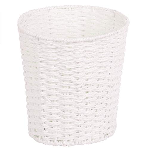 Round Wicker Waste Paper Bin and Basket- Rubbish Basket for Bedroom, Bathroom, Offices or Home (White)