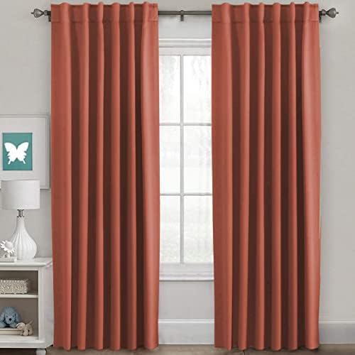 H.VERSAILTEX Blackout Curtains Thermal Insulated Window Treatment Panels Room Darkening Blackout Drapes for Living Room Back Tab/Rod Pocket Bedroom Draperies, 52 x 84 Inch, Orange, 2 Panels