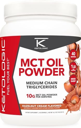 Ketologic MCT Oil Powder (1 LB) (Hazelnut Cream) - 40 Servings, Medium Chain Triglycerides Powder Supplement