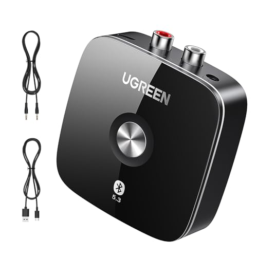 UGREEN Bluetooth AUX Adapter Built-in Battery, Support Dual Pairs Bluetooth 5.3 Receiver for Old Stereo Receiver, 3.5mm/ RCA Dual Channel Bluetooth Audio Receiver Adapter for Home Stereo Speakers