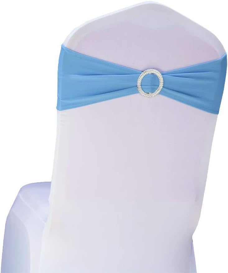 Amazon.com: SINSSOWL Pack of 50 Spandex Sky Blue Chair Sashes for ...