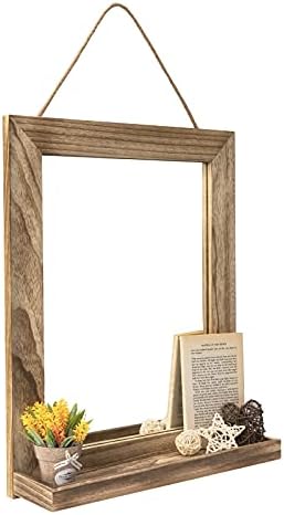 Emfogo Wall Mirror with Shelf, 20 x 16 inch Farmhouse Decor Wall Mirror Hanging for Bathroom, Vanity, Bedroom, Entryway, Living Room (Rustic Brown)