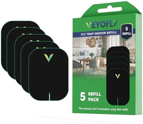 VEYOFLY Fly Trap Indoor Refill, Fruit Fly Traps for Indoors, Gnat Traps for House Indoor,Fly Catcher Indoor, Fly Trap,Plug in Catch for Fruit Flies,Moths,Gnats,Mosquito Trap (Pack of 5 Refills-Black)