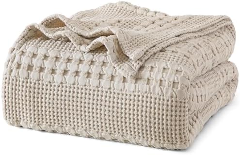 PHF 100% Cotton Waffle Weave Blanket Twin Size for Bed, Lightweight Washed Cotton Blanket - 66"x90" Aesthetic Soft Woven and Breathable Blanket for Sofa Home Decor - Oatmeal