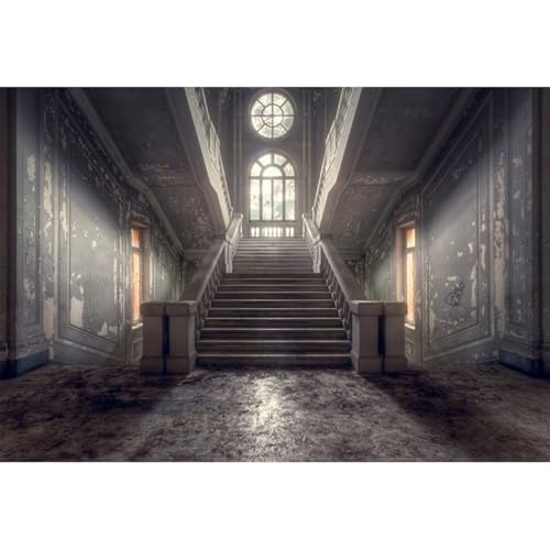 YongFoto 5x3ft Abandoned Places Backdrop for Photography Broken Theater Stone Stairs Corner Building Interior Background for Old Time Theme Photo Retro Age Studio Shoot Vinyl Props