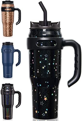 EALGRO 40 oz Tumbler with Handle, Large Insulated Tumblers with Straw and Lid, Stainless Steel Vacuum Travel Coffee Mug Cup, Star Glitter