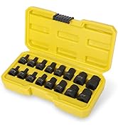 HURRICANE 3/8 Inch Drive Low Profile Impact Hex Driver Set, 16 Pieces, SAE/Metric, 1/4-3/4 Inch, ...