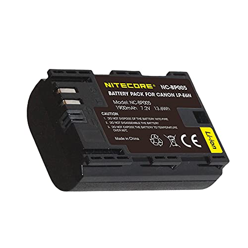 Nitecore NC-BP005 batteri ersätter Canon LP-E6N och kompatibel med EOS 7D, 6D, 5D, 90D, 80D, 70D, 60D, EOS R, EOS R5, EOS R6