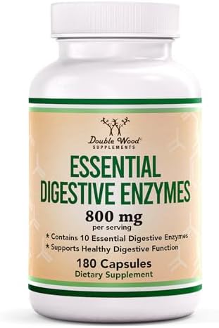 Digestive Enzymes - 800mg Blend of All 10 Most Essential Digestive and Pancreatic Enzymes (Amylase, Lipase, Bromelain, Lactase, Papain, Protease, Cellulase, Maltase, Invertase) by Double Wood