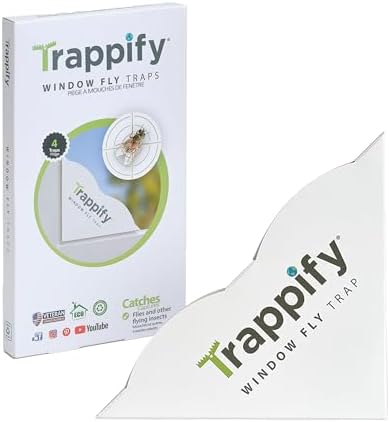 Trappify Fly Trap Indoor: Window Fly Traps for Home | Fruit Fly Traps for Indoors, Gnat Traps for House Indoor | Disposable Fly Trap with Sticky Adhesive Strips | Inside Bug Catchers (4 Pack)