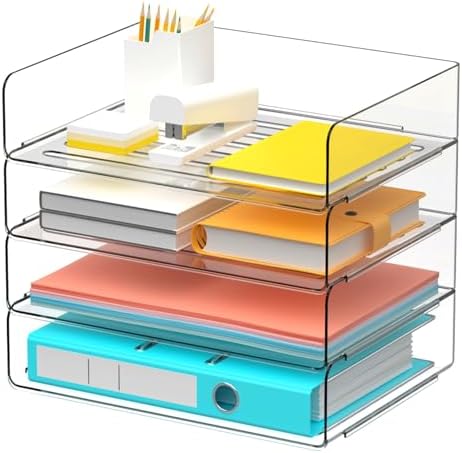 Gawerk Clear Desk Organizer, Stackable Desk Paper Letter Tray Organizer Office Desktop File Paper Holder Book Storage Rack