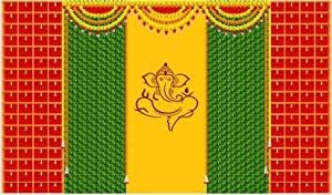 Talambralu Ganesh Bells Backdrop Cloth for All Festivals/House Hold Functions/Haldi Function & Any Traditional Ceremonies :Ganesh with Bells Design(Washable) 5Feet Height * 8 Feet Width