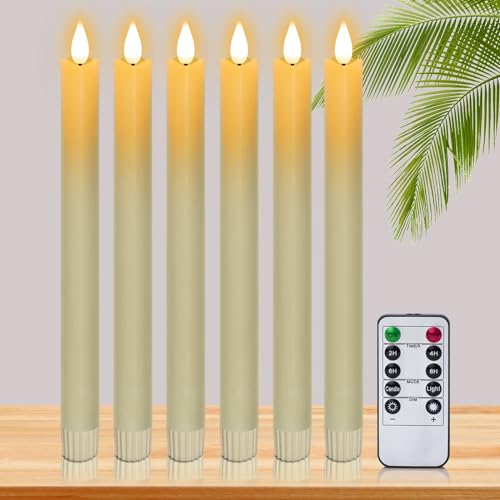 Yongmao Flameless Taper Candles Flickering Battery Operated with Remote, Real Wax LED Window Candles Fake Electric Candles 3D Wick Warm Light Pack of 6 for Christmas Home Wedding Decor (Ivory)