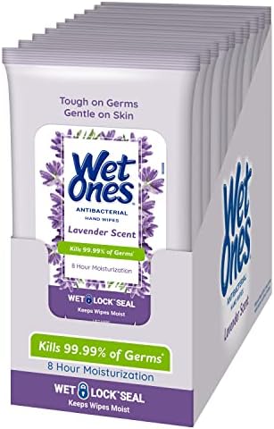 Wet Ones Antibacterial Hand Wipes, Lavender Wipes | Travel Wipes Case, Antibacterial Wipes, Moisturizing Wipes | 20 ct. Travel Size Wipes (10 pack)