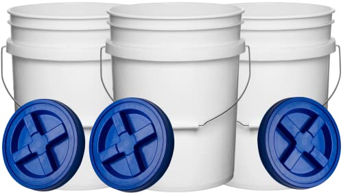 House Naturals 5 Gallon Plastic Bucket Pail Food Grade with Blue Screw on Lid(Pack of 3) Made in USA pails