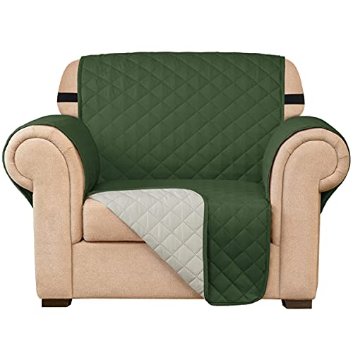 quilted chair cover - subrtex Chair Sofa Slipcover Reversible Sofa Cover 1 Piece Quilted Furniture Protector with Elastic Straps Couch Cover Washable Tear Resistant Chair Slip Cover for Kids, Pets (Chair, Dark Green)