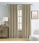 DUALIFE Taupe Blackout Pinch Pleated Curtains for Bedroom 84 Inch Length, Linen Blended Farmhouse...