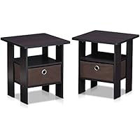  2-Pack Furinno Andrey Bedside End Table with Bin Drawer (15.5D x 15.5W x 17.5H Inch in Dark Walnut)