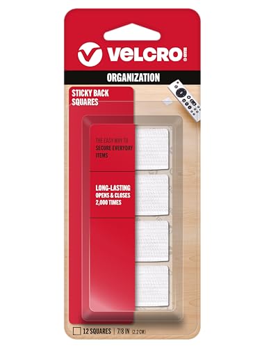 VELCRO Brand Sticky-Back Fasteners, Removable Adhesive, 0.88' X 0.88', White, 12 count (Pack of 1)