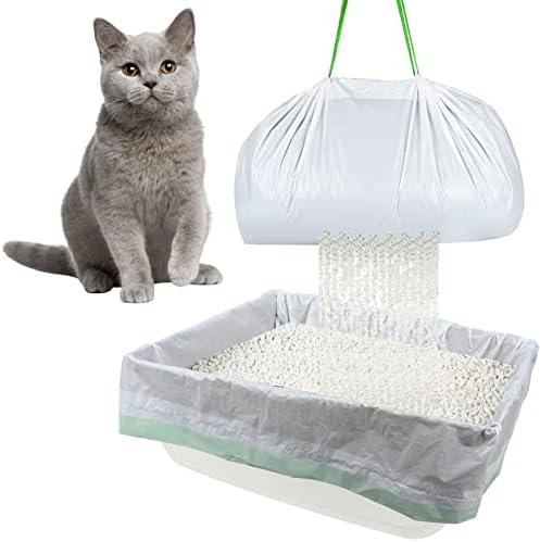 Cat Litter Box Liners, 49 Count Large Cat Litter Box Cat Litter Bags with Holes Durable Drawstring Kitty Litter Pan Bags Cat Waste Bags for Pets Cats Litter Box Supplies 37" x 18"