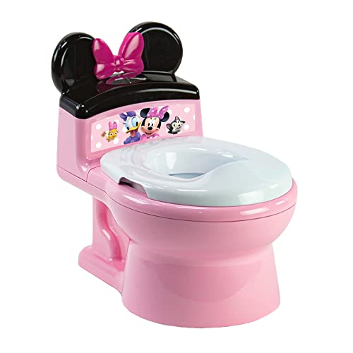 The First Years Disney Minnie Mouse Potty Training Toilet and Toddler Toilet Seat - Toilet Training Potty with Fun Flushing and Cheering Sounds,Pink