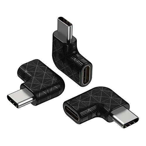 USB C Right Angle Adapter,90 Degree USB C to USB Type-C Male to Female Adapter (3 Pack). Support USB-C 3.1 PD 100W Quick Charge 10Gb/s Data Transfer,for Laptop & Tablet & Mobile Phone -Black