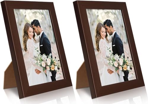 PECULA 2 Pack 4x6 Picture Frame, Brown Picture Frame for Wall and Tabletop Display, Photo Picture Frame with Clear Display