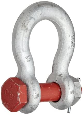 Crosby 1019515 Carbon Steel G-2130 Bolt Type Anchor Shackle, Galvanized, 4-3/4 Ton Working Load Limit, 3/4&#34; Size