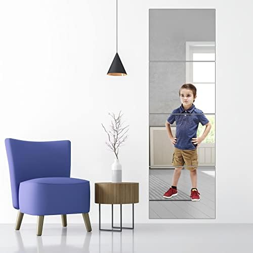 GENNICCI Full Length Wall Mirror Tiles, 8"x 8" x 4 Pcs Acrylic Mirror Wall-Mounted, Shatterproof Non Glass Safety Mirror Great for Baby Kids Playroom, Used as Dorm Mirror Door Mirror Gym Mirror