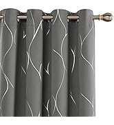 Deconovo Silver Wave Foil Print Blackout Bedroom Curtains, Room Darkening Noise Reducing Window C...