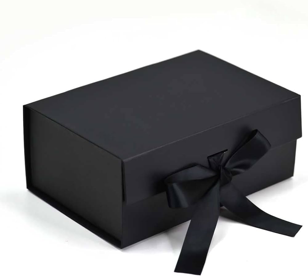 BRB® - Black Foldable Gift Boxes for Packaging with Ribbon 23 x 16 ...