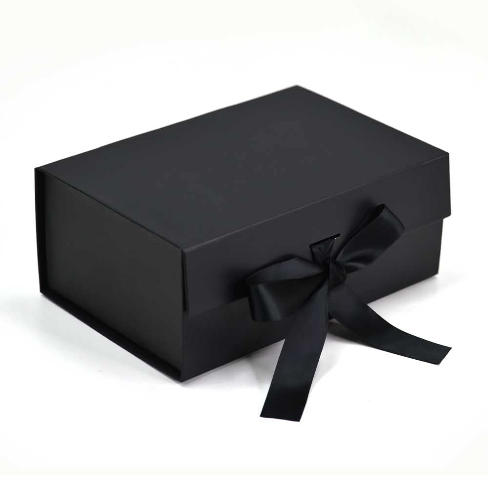 BRB® - Black Foldable Gift Boxes for Packaging with Ribbon 23 x 16 ...