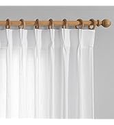 MYSKY HOME White Pinch Pleated Semi Sheer Curtains, Linen Look Curtain Drapes Cotton Polyester Bl...